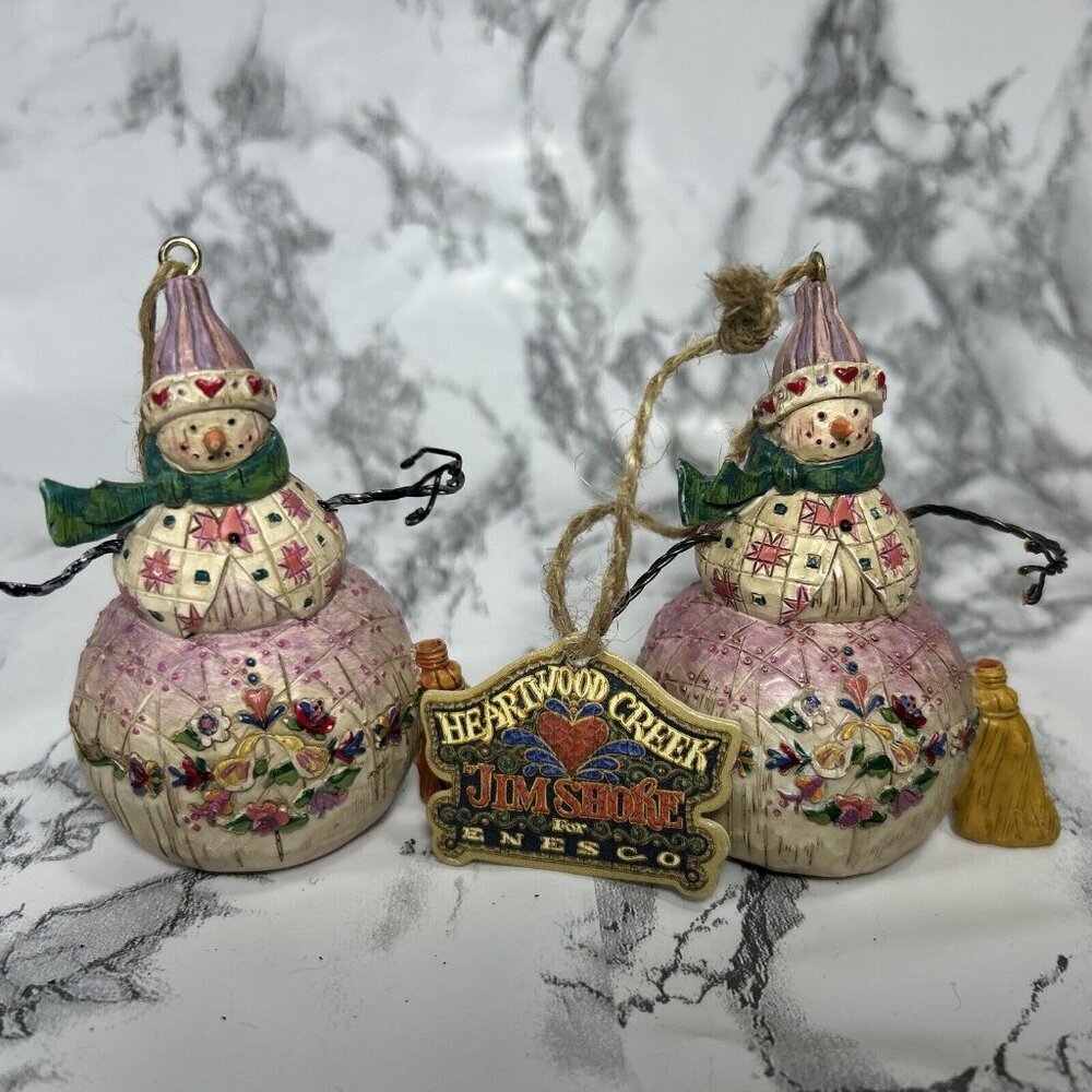 Pair Of Jim Shore Heartwood Creek Snowman W/Broom Vintage (2) D1